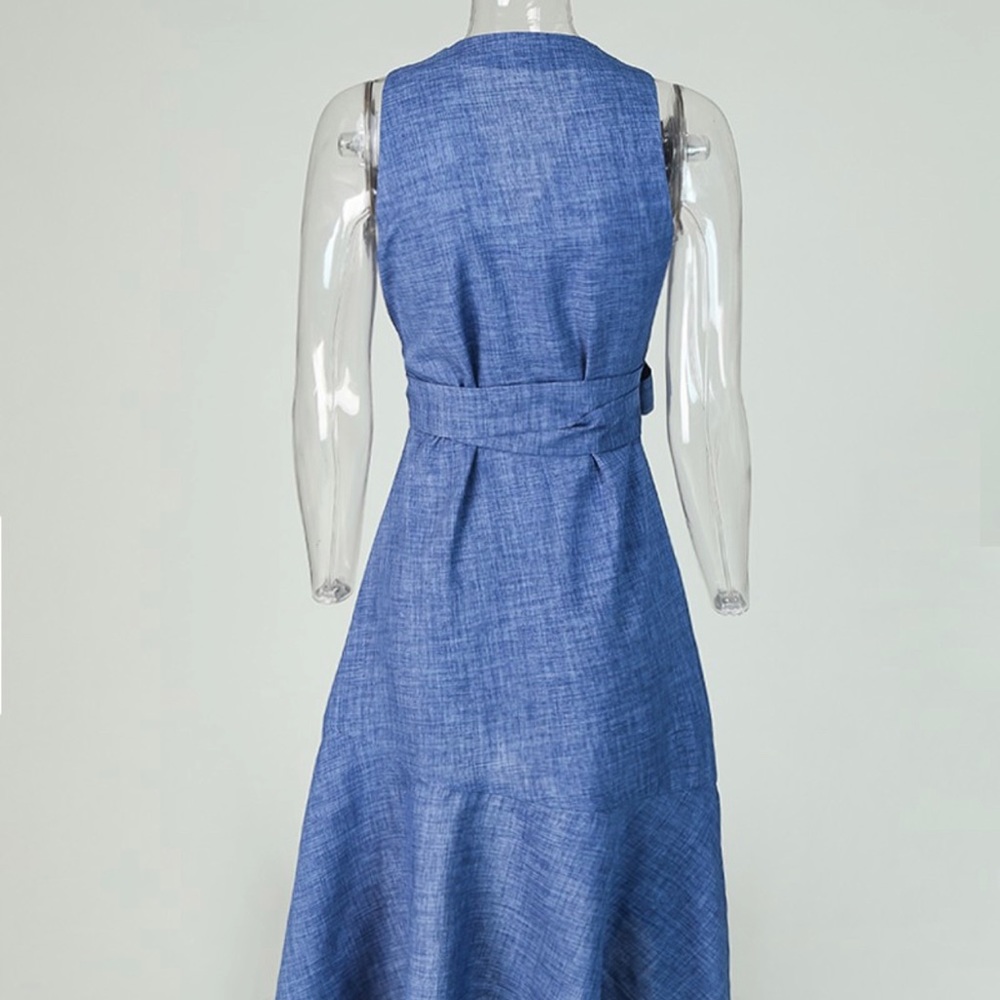 Chicme stylishSleeveless knotted ruffle slit dress - Picture 3 of 7